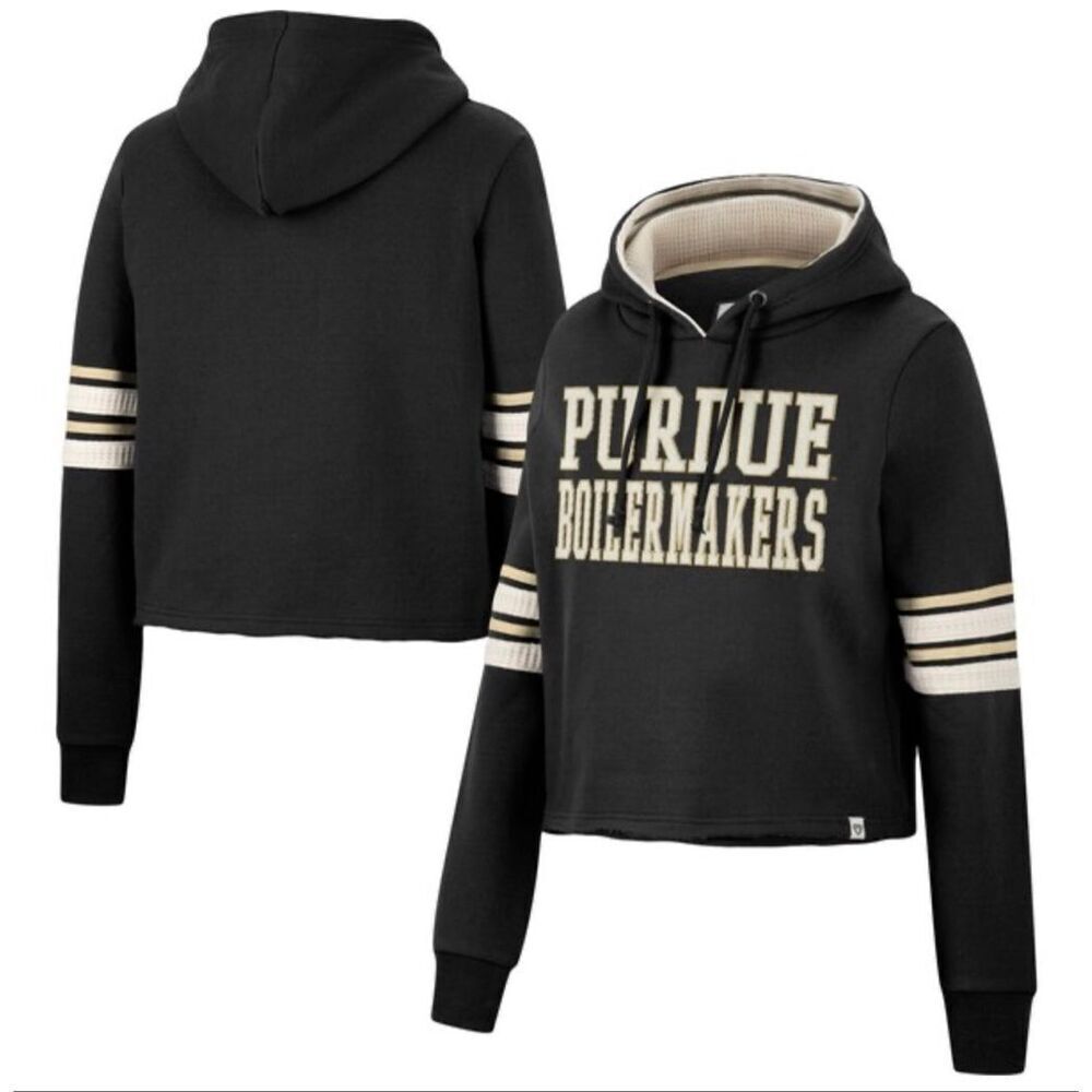 🏈 Colosseum Gray Cropped Purdue Boilmakers Hoodie Size XL